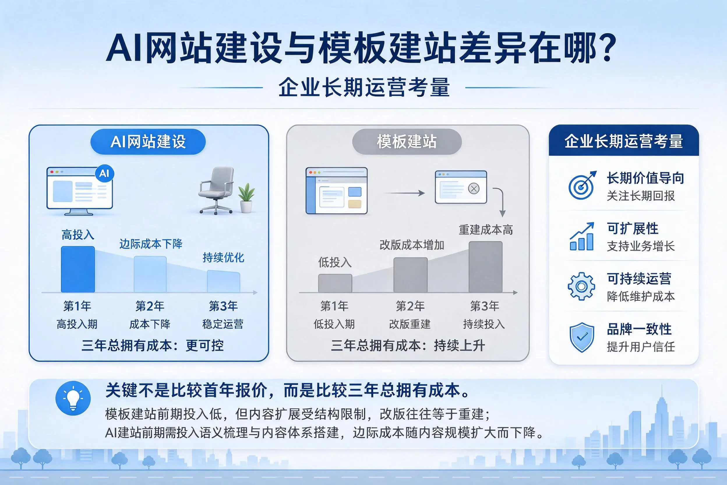 AI网站建设与模板建站差异在哪?东莞企业长期运营考量
